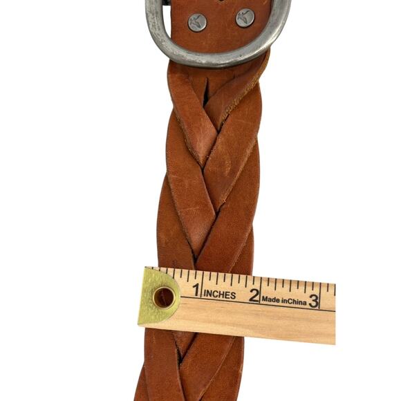American Eagle Unisex Leather Braided Belt Medium Adjustable Brown 70s Boho - Picture 7 of 9
